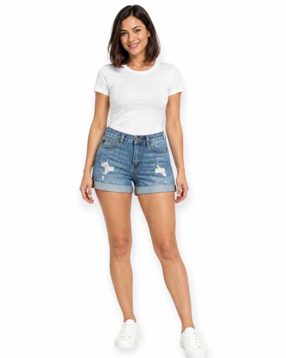 KANCAN Distressed Cuffed Stretch Denim Shorts Blue Size 7/27 KC6036L